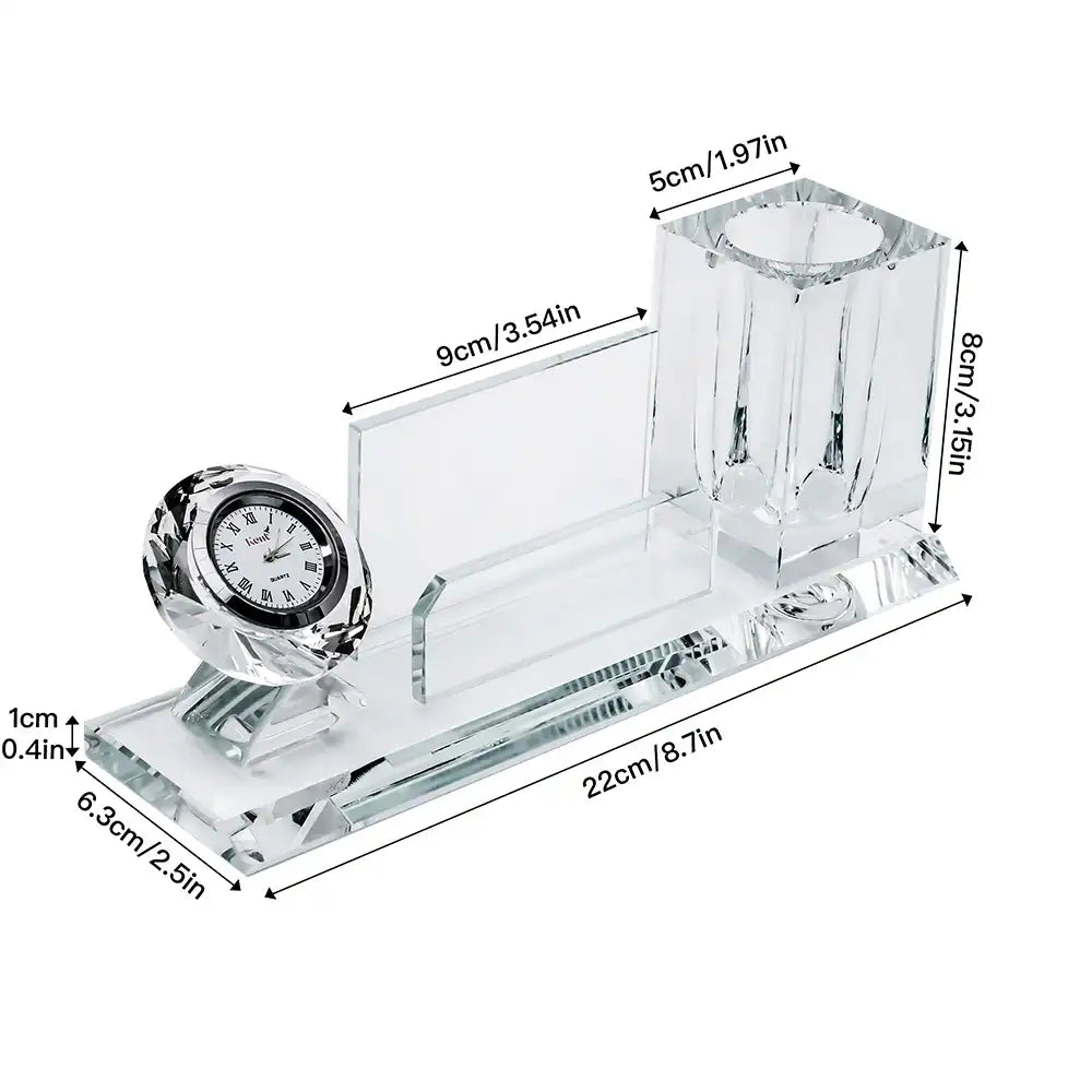 ساعة كينت كريستال لسطح المكتب مع حامل بطاقات وحامل قلم رصاص (فضي)