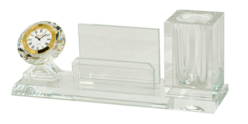 ساعة كينت كريستال لسطح المكتب مع حامل بطاقات وحامل قلم رصاص (ذهبي)